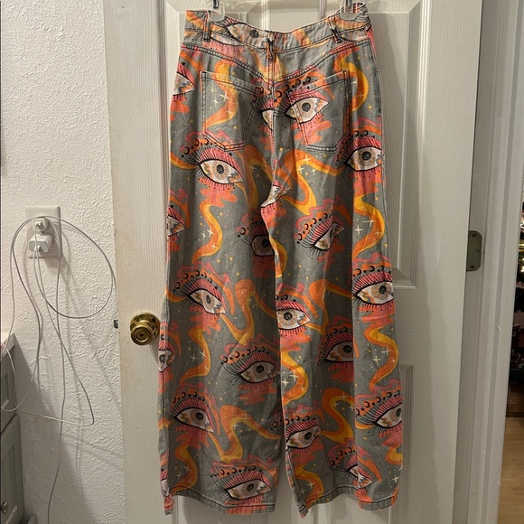 Evil eye super wide legged denim jeans button & zipper unbranded - Picture 13 of 15